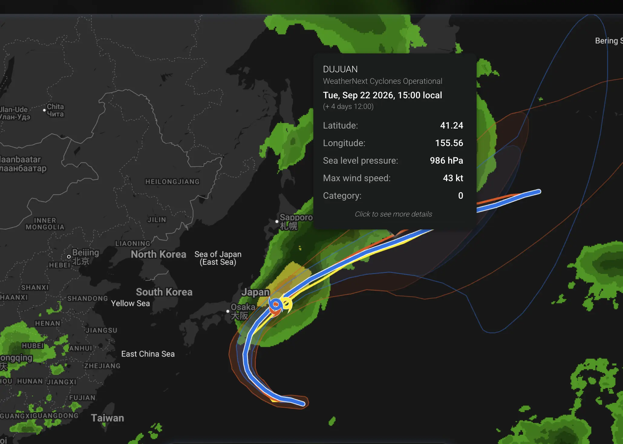 Typhoon Dujuan path near Kanto Japan