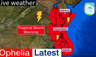 Tropical Storm Ophelia Makes Landfall on the East Coast of the United States