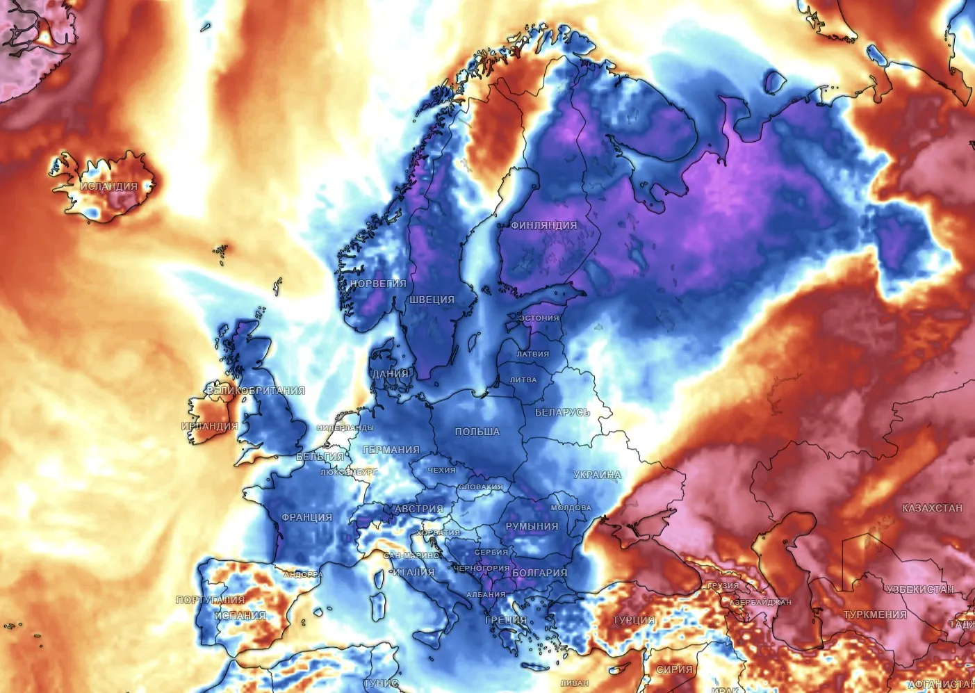 карта холода европа