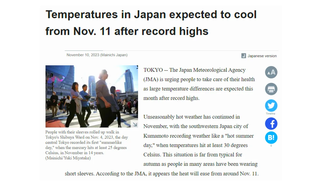 Unusual temperatures in Tokyo