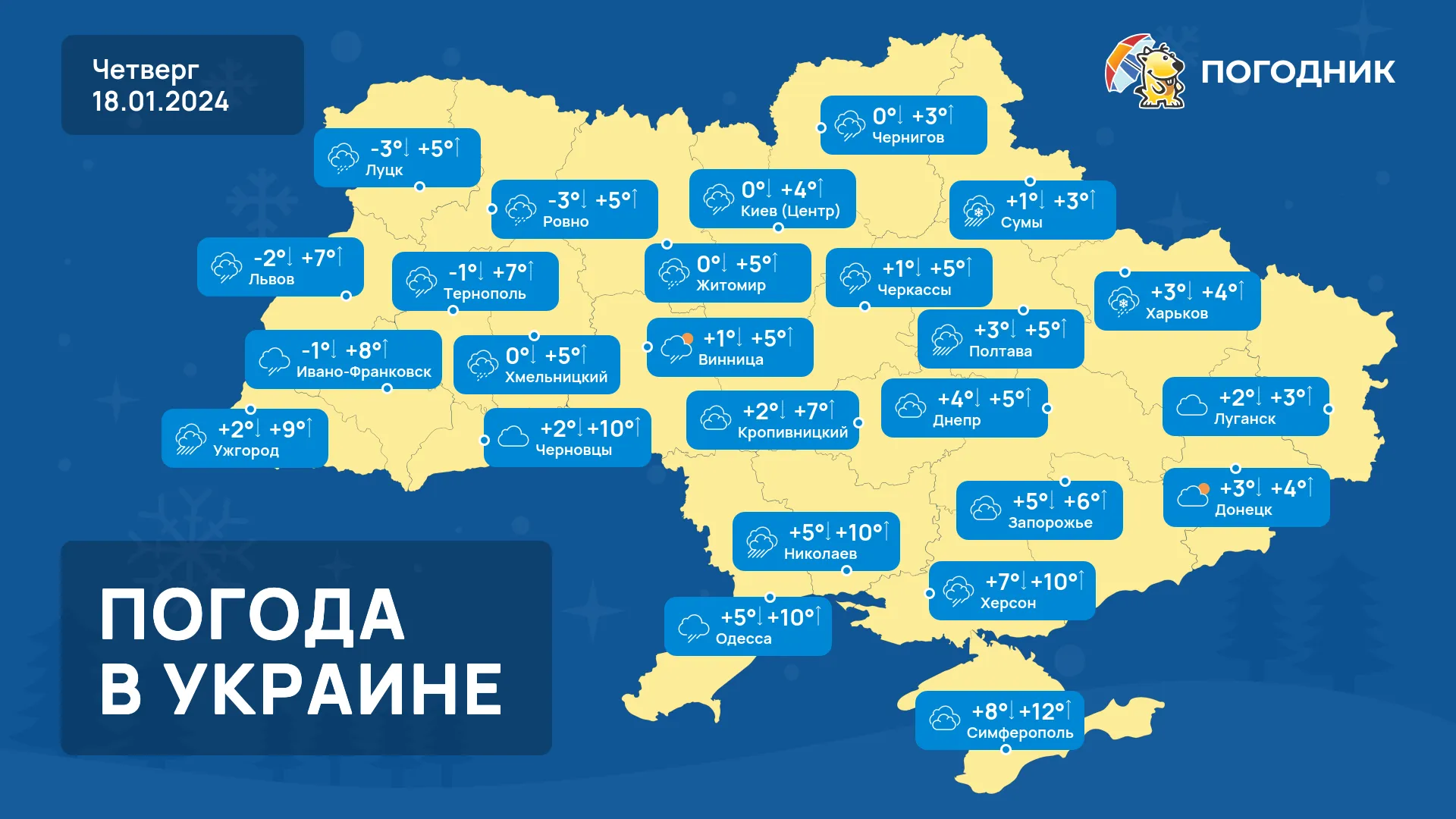 Погода на два дня в Украине. Погода 18-19 января 2024.