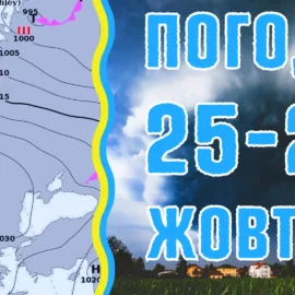 Антициклон з теплом до +19°С, на сході вночі до -3°С. Погода на три дні 25 по 27 жовтня.